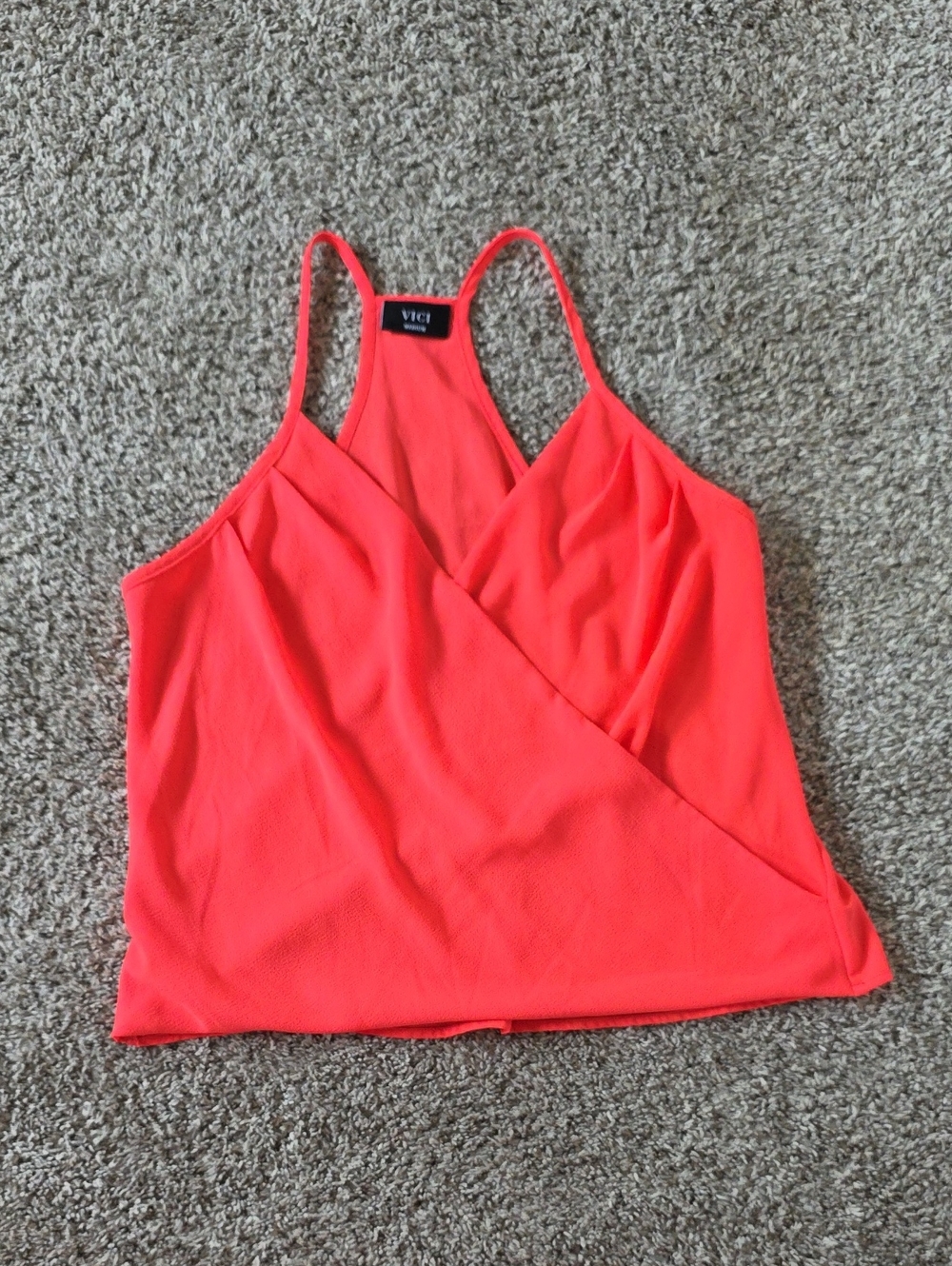 VICI Coral/Pink Wrap Front Cami with Spaghetti Straps